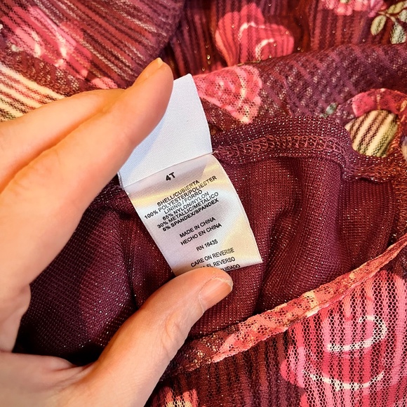 Nannette Kids Girls Pleated Tulle Overlay Velvet Ribbon Waist Rose Dress 2T 4T - Picture 5 of 8